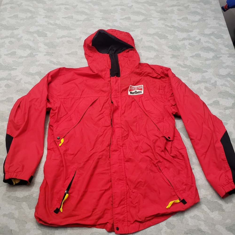 Vintage Marlboro Windbreaker‎ Jacket Mens XL Red Full Zip Hooded 90s
